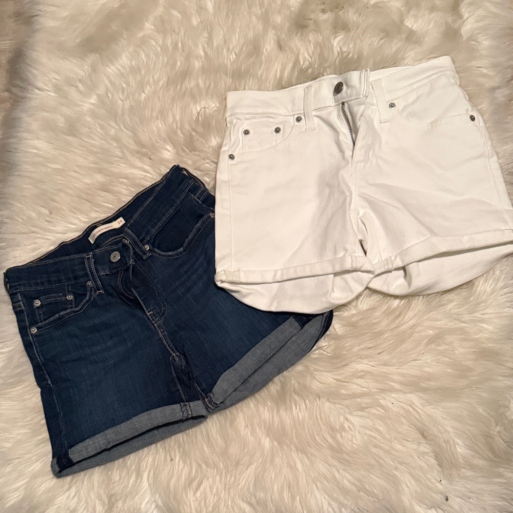 Levi's Women's Dark Blue and White Jean Shorts